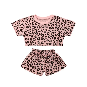 Bamblys Kūdikių Mergaičių vasaros Leopard Komplektus Atsitiktinis Leopard trumpas rankovės marškinėliai Topai+ Šortai Princesė Drabužių Rinkinys