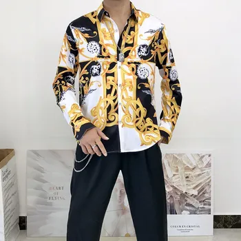 Baroko 3D Atspausdintas Aukso Mėlyna Violetinė ilgomis Rankovėmis Marškinėliai Vyrams 2020 Prabangos Dizaineris Marškinėliai Vyrams Camisa Masculina Derliaus Šalis Marškinėliai