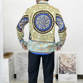 Baroko 3D Atspausdintas Aukso Mėlyna Violetinė ilgomis Rankovėmis Marškinėliai Vyrams 2020 Prabangos Dizaineris Marškinėliai Vyrams Camisa Masculina Derliaus Šalis Marškinėliai