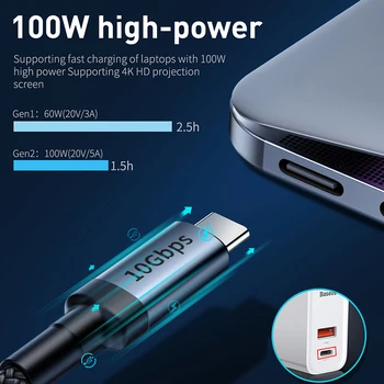 Baseus 100W USB Kabelį, Tipas C C Tipo Greičiau Įkroviklio kabelis USB Kabelis Greitas Įkroviklis Laidas, Skirtas Samsung Xiaomi už 