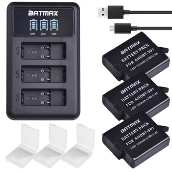 Batmax 3pcs už Gopro 7 AHDBT-501 Baterija+LED USB 3Slots Įkroviklį su C Tipo uosto Gopro 5 Gopro 6 Gopro8 Veiksmo Kameros