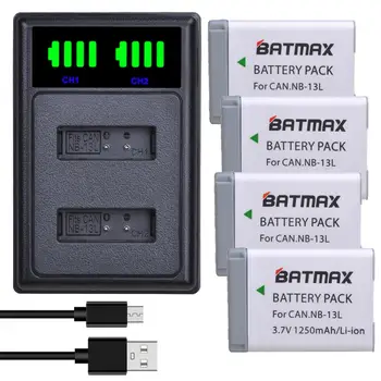 Batmax NB-13L NB13L 1250mAh Baterija+LED Dual Įkroviklį su C Tipo Uosto Canon G7 X Mark II G7X PM165 G5 X G5X G9 X G9X SX620