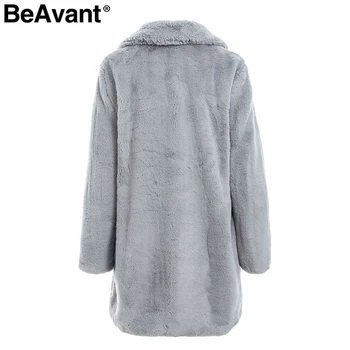 BeAvant Elegantiškas ilgas dirbtiniais kailių paltai Moterims 2019 M. Rudenį, žiemą šiltas, minkštas polar fleece kailis Moterų atsitiktinis prabanga pliušinis kailis outwear