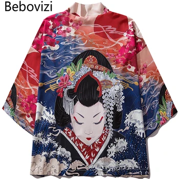 Bebovizi Prekės 2019 Žmogus Drabužius Japonija Stilius, Plonas Kimono Vyrų Japonijos Vasaros Streetwear Ukiyo-E Spausdinimo Skraiste Striukė