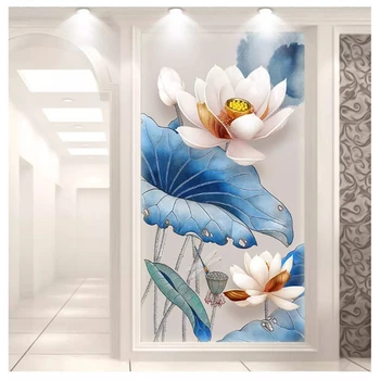 Beibehang Užsakymą mados tapetai trimatis reljefinis lotus naujas Kinijos dažai, tapyba veranda fone freskos 3d tapetai