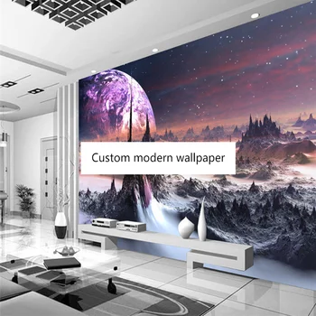 Beibehang Užsakymą šiuolaikinės dekoratyvinės tapybos fantazijos visatoje žvaigždėtas dangus kalnų TV fone de papel parede tapetai