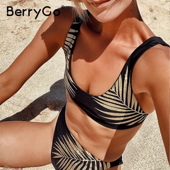 BerryGo Palikti spausdinti bikini komplektas mujer Bandeau maudymosi kostiumėlį moteris Aukštos sumažinti maudymosi kostiumas Seksualus maudymosi kostiumėliai moterims Vasaros besimaudančių biquini