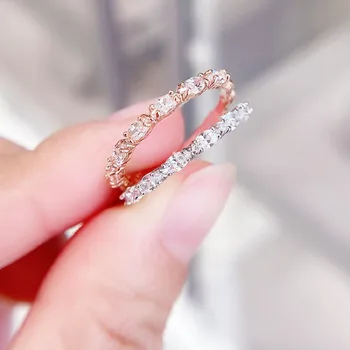 Bižuterijos su aukštos kokybės swa, efektingas paprasta kristalų moterų žiedas saldus pusė apskritimo žiedas moterų dovana mergaitėms
