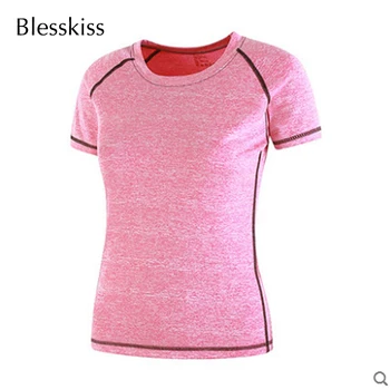 Blesskiss Plus Size Sporto Marškinėliai Moterims Vasaros Spandex Elastinga Bėgimo Treniruotės Joga Viršuje Marškinėlius Fitneso Drabužius Jogos Marškinėliai