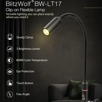 BlitzWolf lentelės, stalo lempos šviesos 2.8 W 4000K led staliniai šviestuvai palieskite mygtuką, stalinės lempos studijų lempa Nemokamai kampas led šviesos naktį