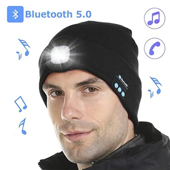 Bluetooth 5.0 LED Skrybėlę Built-in Stereo Garsiakalbiai ir Mikrofonas, USB Įkraunamas LED Apšviesta Mezgimo Kepurė, Sporto ir Lauke