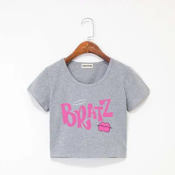Bratz Rock Angelz Pasėlių Viršuje Susiduria Bamba T-Shirt Negabaritinių O-kaklo Viršūnes Moterų Juokinga Marškinėlius