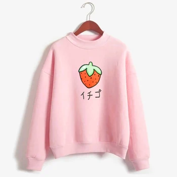 Braškių pienas kawaii Harajuku modelis Atspausdintas Pastelinės Spalvos Palaidinukė Kawaii spausdinti hoodie rožinė ponios hoodie