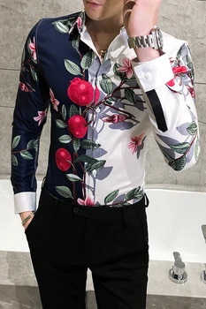 Britų Stiliaus Vyrų Gėlių Marškiniai Mados 2020 Skaitmeninio Spausdinimo Atsitiktinis Marškinėliai Vyrams Slim Fit Naktinis Klubas Prom Smokingas Vyrų Palaidinė 3XL