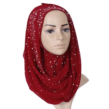 Burbulas Šifono Skara kalnų krištolas Pearl Dekoro Moterų Hijabs Musulmonų Šalikai, Apvyniokite Galvą Skara Islamo Skara Turbaną Lankelis 180x70