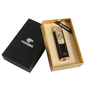 COHIBA Cigarų Įrankis Metalo Mini Žiebtuvėlius, Dujų Vėjo 4 Liepsna Jet Fakelas Cigarų Žiebtuvėlio Cigarečių Nešiojamų Lengvesni