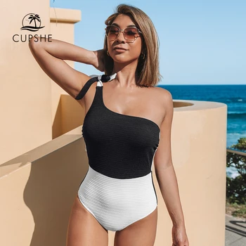 CUPSHE Taupe ir Balta Vieną Petį vientisas maudymosi kostiumėlis Moterims Seksualus Monokini 2021 Naujas Merginų Paplūdimio Maudymosi Kostiumai, maudymosi Kostiumėliai,