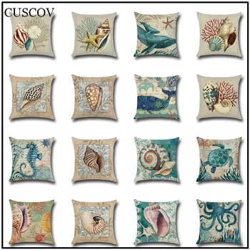 CUSCOV Jūrų gyvūnų lino sofos pagalvėlė padengti myli,aštuonkojai spausdinti vestuvių dekoravimas pagalvės užvalkalą kambarį kėdė pagalvę padengti