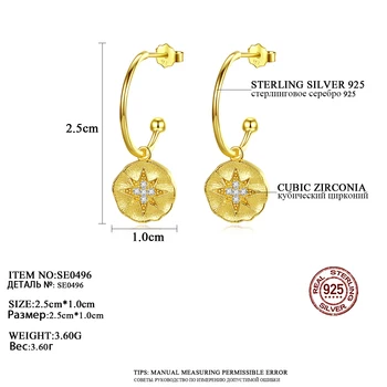 CZCITY Naujas korėjiečių Dizaino Didelį Ratą 925 Sterlingas Sidabro Auskarai Moterų, Mergaičių, Kasdien Dėvėti Nereguliarus Aukso Spalvos Fine Jewelry SE0496