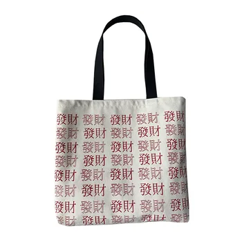 Canvas Tote Petį Krepšys Moterims 2020 M. Kinijos Ženklų Spausdinimo Medvilninio Audinio, Pirkinių Krepšys Didelės Rankinės Ekologinio Shopper Bags