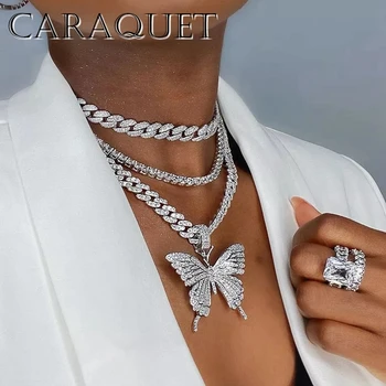 Caraquet Visą kalnų krištolas Kubos Choker Karoliai Moterų Bling Kristalų Didelis Drugelis Pakabukas Karoliai Madinga Nauja Šalis Bijoux