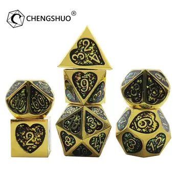Chengshuo žvaigždžių metalo kauliukai Širdies emalio kauliukai dnd kauliukai nustatytas Vaidmuo-žaisdami stalo žaidimus.Naudoti DND,COC.7pcs.D20 12 10 8 6 4
