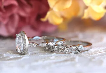 Choucong Derliaus Pažadas žiedas nustatyti AAAAA Cirkonis Cz 925 sterlingas sidabro Dalyvavimas Vestuvių Juostoje Žiedai moterims vyrai Gėlių Papuošalai