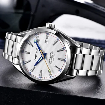 Corgeut 41mm vyrų laikrodis baltos spalvos ciferblatas Automatinis, Dienos, kalendorius Mechaninė Sapphire kristalas vyrų laikrodis prabangos prekės viršų