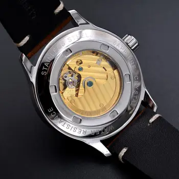 Corgeut Nailono Karių, Automatinė Prabangos Prekės Sporto Dizainas Laikrodis Oda Savarankiškai Vėjo Mechaninė Rankiniai Laikrodžiai