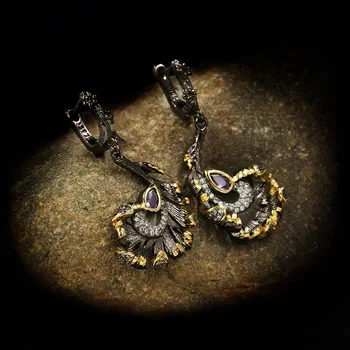 Creative Black Gold Jewelry Garbanotas Lapų AAAA Cirkonis Auskarai 925 Sidabro Nereguliarus Auskarai Ponios Papuošalai, Ilgi Auskarai
