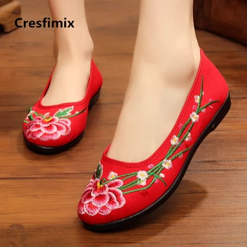 Cresfimix moterų mados kinų tradicinio siuvinėjimo butas batai lady patogu užsivilkti šokių bateliai moteriška cool batai a2037