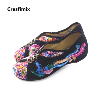 Cresfimix moterų plius dydis atsitiktinis drobės siuvinėti butas batai sapatos femininos lady mielas gėlių spausdinti butai moterų retro bateliai