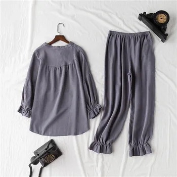 Daeyard Medvilnės Pajama Komplektai Moterų Derliaus ilgomis Rankovėmis Marškiniai ir Kelnės 2vnt Minkštas Pižamos Sleepwear Mielas Puloveriai Kostiumas