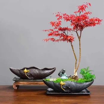 Darbalaukio vazonas kraštovaizdžio micro kraštovaizdžio bonsai puodą kūrybinės keramikos, tapybos aukso juodosios keramikos puodą bambuko sodinimo puodą