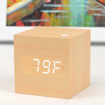 Daugiaspalvis LED Cube Mediniai Žadintuvas Šiuolaikinės Garso Kontrolės Aikštėje Darbalaukio Lentelė Skaitmeninis Termometras Medienos USB/AAA Data Ekranas
