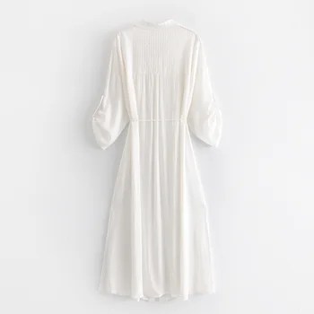 Derliaus dizaineris balta ilga suknelė Linijos varčias kišenės gamtos juosmens, palaidi padalinta vasaros paplūdimio suknelė nėščioms vestidos 2019