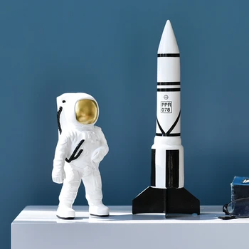 Derva Kosmoso Vyras Astronautas Skulptūros Raketų Espace Statulėlės, Rankų Darbo Namų Dekoro Priedai Šiuolaikinės