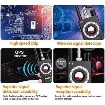 Detektorių, Kameros GPS Signalo Objektyvas RF Tracker K18 GSM Garso Klaidą Finder Aptikti Multi-funkcija Belaidžiu Produktų 1MHz-6.5 GHz r60