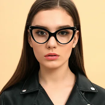Didelis rėmo akiniai moterų katės akis juoda skaidri tendencija derliaus akinių rėmelius moterų aišku objektyvas