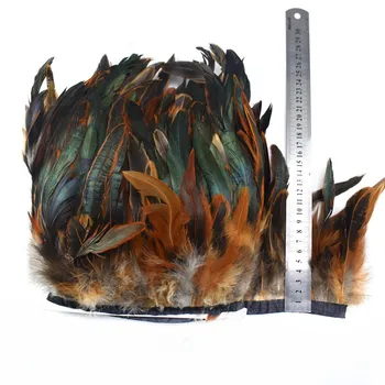 Didmeninė 10Meter ilgai, 13-18cm gamtos Gaidžio Plunksna Apdailos Pakraštyje Dažyti su Satino Kaspinas, Juosta skirtDIY plunksnos amatų