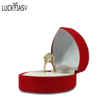 Didmeninė 24Pcs Romantiška Aksomo Gimtadienio vestuvinis Žiedas Lange Raudona Širdies Formos Valentino Diena Žiedą Dovanų Dėžutėje Aksomo Žiedo Dėžutę