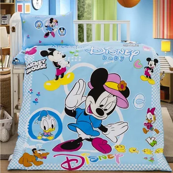 Disney 3PCS vaikiška lovelė Medvilnės Patalynės Komplektai Rausvos spalvos, Minnie, Mickey Mouse Princesė Pūkuotukas Animacinių filmų Antklodė Padengti Mergaitės vaikų 60x120cm