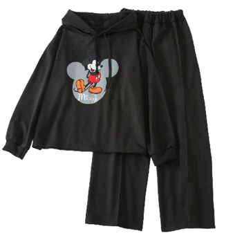 Disney Mickey Animacinių filmų Mados Prarasti Hoodie + Sporto Pločio Kojų Kelnės Dviejų dalių Rodo didelį Patogus ir aukštos kokybės Rinkinys