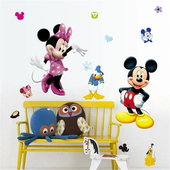 Disney Mickey Minnie Mouse Sienų Lipdukai PVC Animacinių filmų Sienų Lipdukai, Decal, Vaikų Kambario, Kūdikių Miegamojo Puošimas Mielas Namų 
