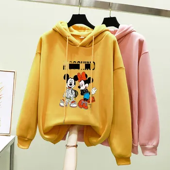 Disney Mickey Minnie Mouse Womem Hoodies Gobtuvu Ilgomis Rankovėmis Megztiniai Rudens Žiemos Harajuku Hoodies Balta Atsitiktinis Moterų Topai