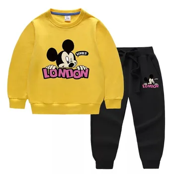 Disney Mickey Mouse Baby Girl Drabužiai Vaikams, Hoodies Megztiniai Kelnės Berniukui Drabužių Komplektus Vaikams Laisvalaikio Sportiniai Kostiumai