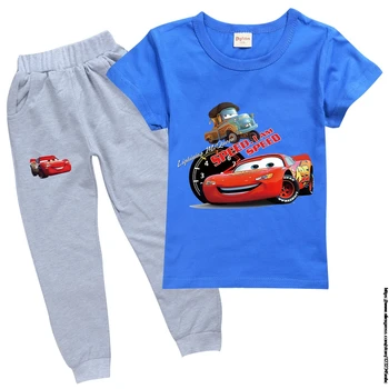 Disney Vaikams, Rūbai Vaikams, Cartoon Komplektus Mergina Vasaros Tees Kostiumai 2-16 Metų McQueen Automobilių Vaikus, Drabužiai, marškinėliai + Kelnės /trumpas
