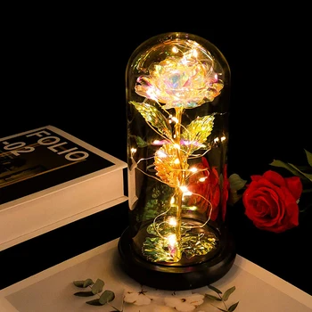 Dovanos Žavi Grožis Rose su LED Šviesos Stiklo Kupolu ant Medžio Pagrindo Naktį Šviesos Vestuves Gimtadienis, Valentino Diena D30
