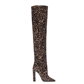 Dovereiss Madingų Moterų Batai Žiemą Pažymėjo Tne Leopardas spausdinti Elegantiškas Stambusis kulnais Per kelius siekiantys batai Trumpas, Brandus 33-48