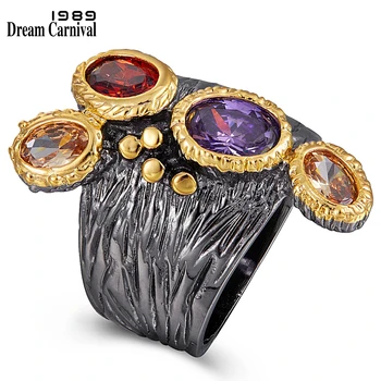 DreamCarnival1989 Kūrybos-Kelių Spalvų Kubinių Zirconia Žiedas Moterims Black-Gold Gotikos Žiedai Nuostabi Kainą Karšto Pasiimti WA11781